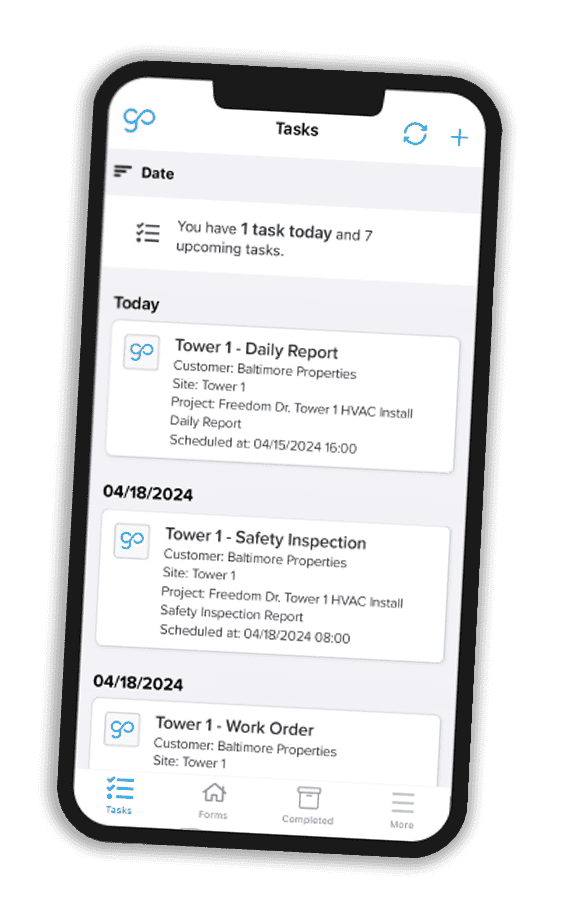 Image of GoCanvas digital forms for Compliance and Safety project management software on phone.
