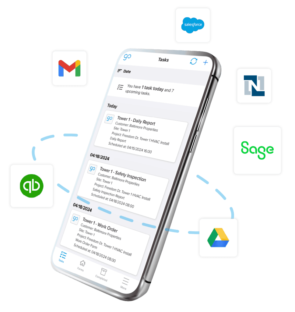 Image of GoCanvas construction digital forms with integrations on phone.