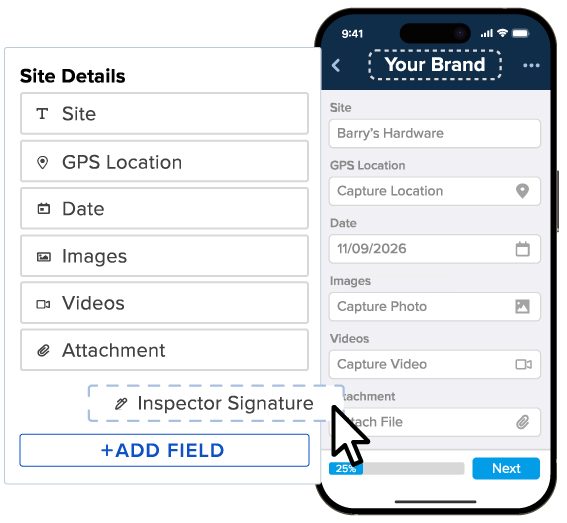 Mobile app form interface for data collection and inspection.